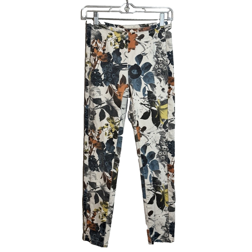 Womens Floral Print Slim Tapered Cotton Stretch Pants Size Medium